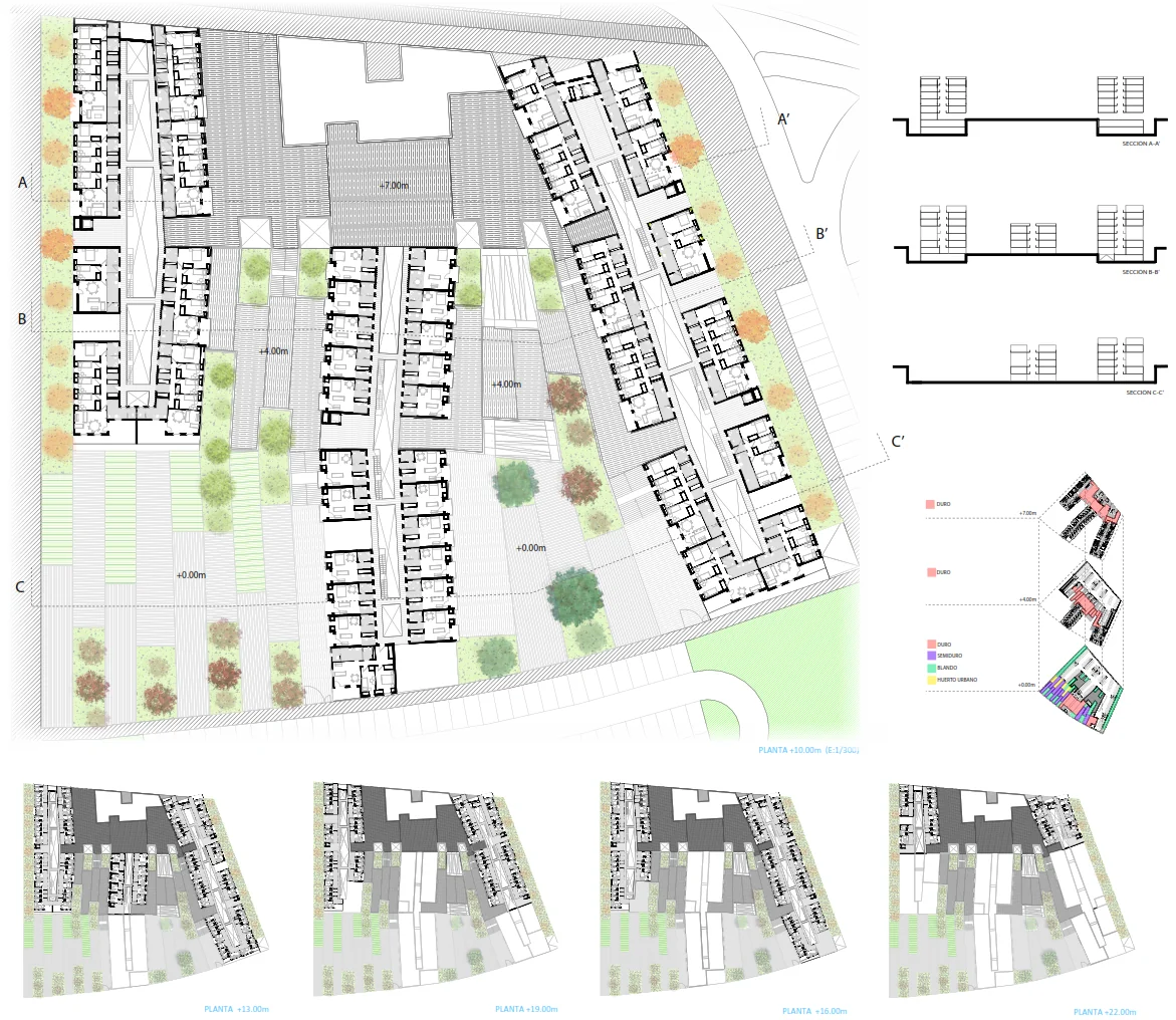 Plantas generales y tipologías de vivienda
