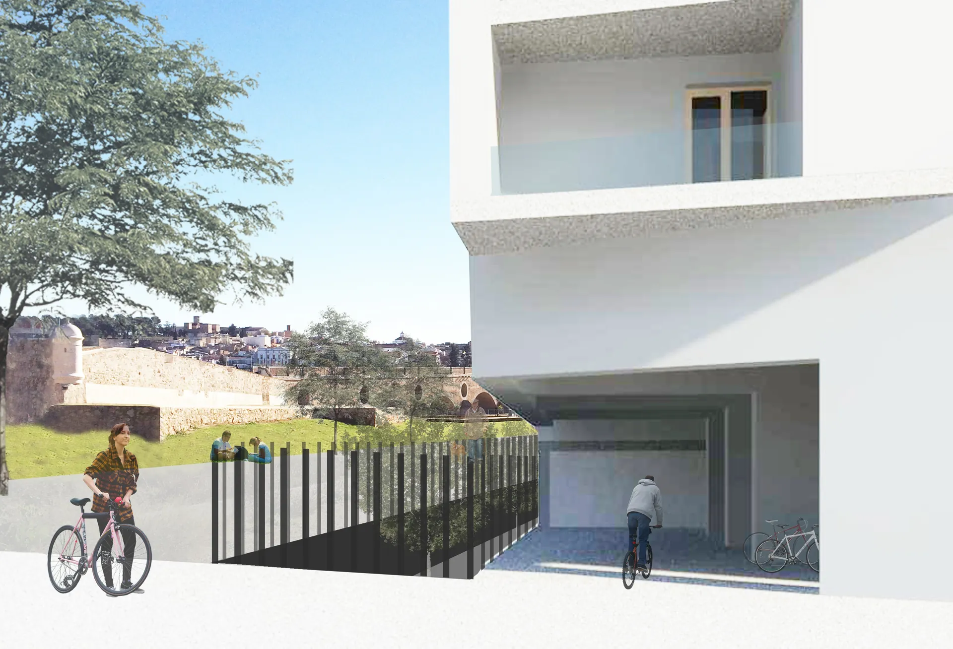 Render a pie de calle junto a la muralla