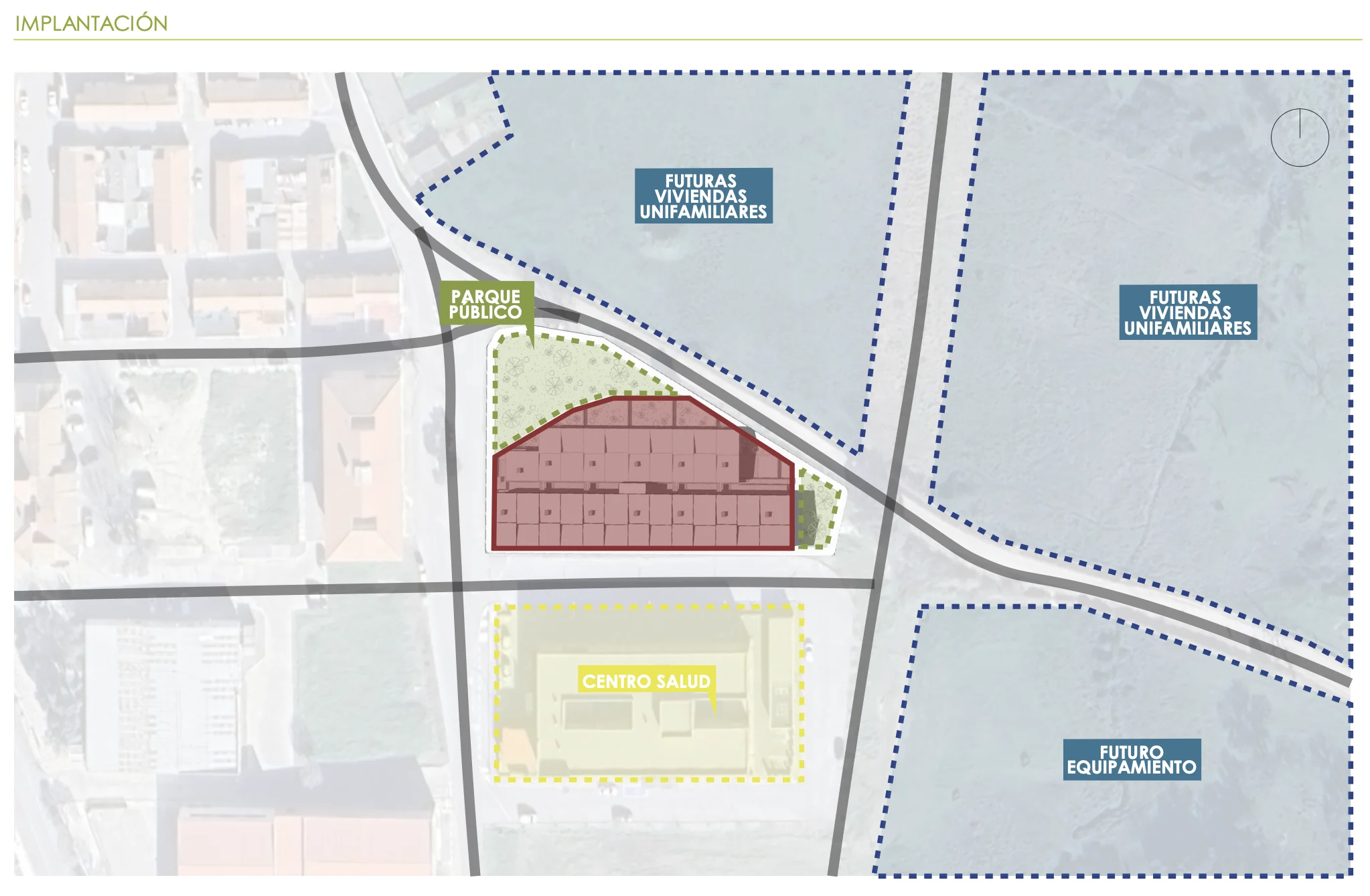 Implantación en el ensanche de Talayuela: parque público, centro de salud y futuras viviendas